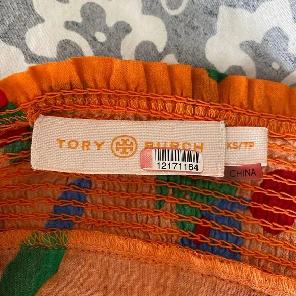 Tory Burch Orange Colorful Smocked Floral Sun Dress - Picture 6 of 7